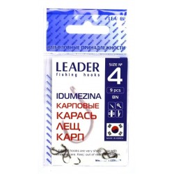 Гачки для рибалки, №4, Leader Idumezina, 9шт/уп, колір BN